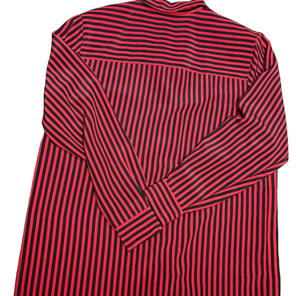 Vintage 80s 90s Sellecca Red Black Striped Button Up Shirt Shoulder Pads M - Picture 3 of 9